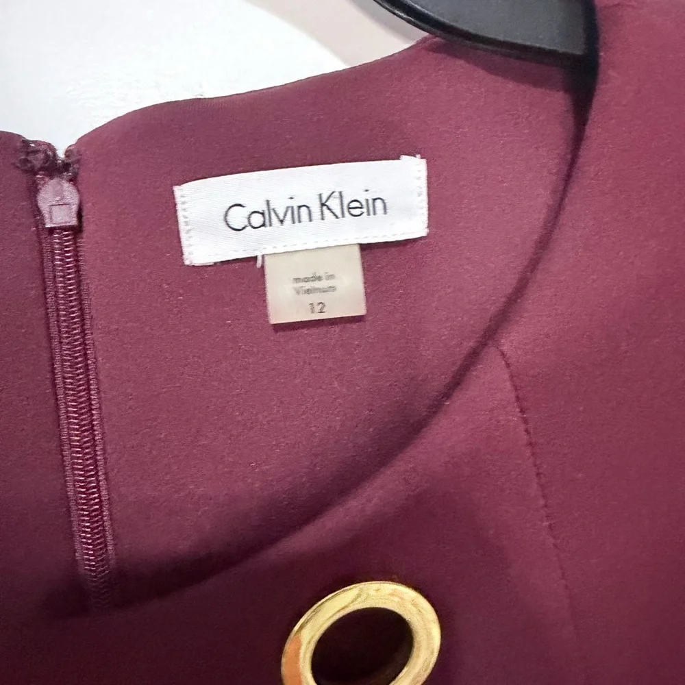Calvin Klein Burgundy Sheath Dress with Gold Eyelets - Picture 3 of 5